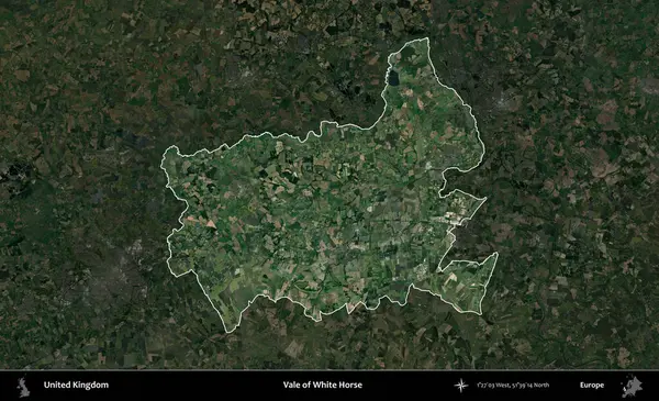 Beyaz At Vadisi. Birleşik Krallık 'ın idari alanı karartılmış bir uydu üzerinde vurgulanmış ve özetlenmiştir.