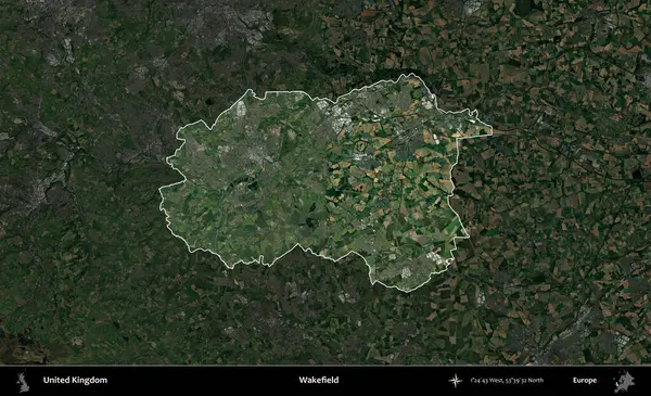 Wakefield 'da. Birleşik Krallık 'ın idari alanı karartılmış bir uydu üzerinde vurgulanmış ve özetlenmiştir.