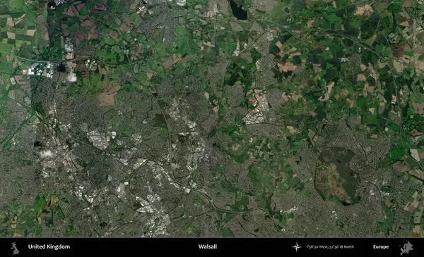 Walsall. Birleşik Krallık 'ın idari alanı bir uydu görüntüsü üzerinde