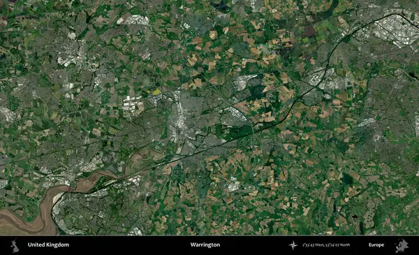 Warrington. Birleşik Krallık 'ın idari alanı bir uydu görüntüsü üzerinde