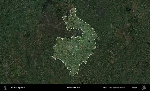 Warwickshire 'da. Birleşik Krallık 'ın idari alanı karartılmış bir uydu üzerinde vurgulanmış ve özetlenmiştir.