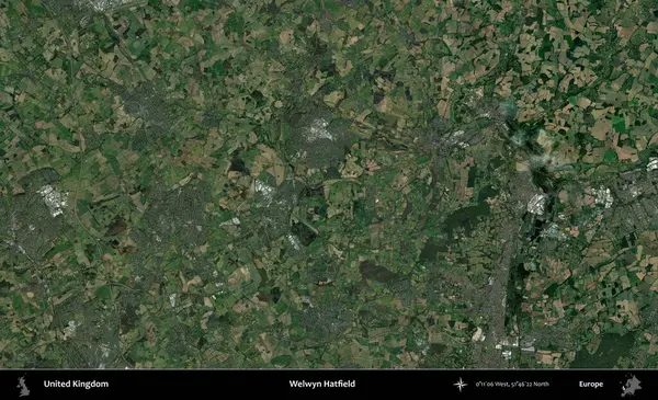 Welwyn Hatfield. Birleşik Krallık 'ın idari alanı bir uydu görüntüsü üzerinde