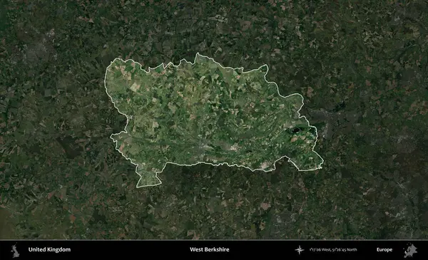 Batı Berkshire. Birleşik Krallık 'ın idari alanı karartılmış bir uydu üzerinde vurgulanmış ve özetlenmiştir.