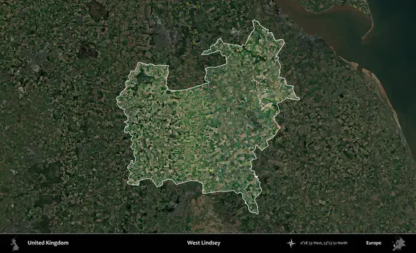 Batı Lindsey. Birleşik Krallık 'ın idari alanı karartılmış bir uydu üzerinde vurgulanmış ve özetlenmiştir.