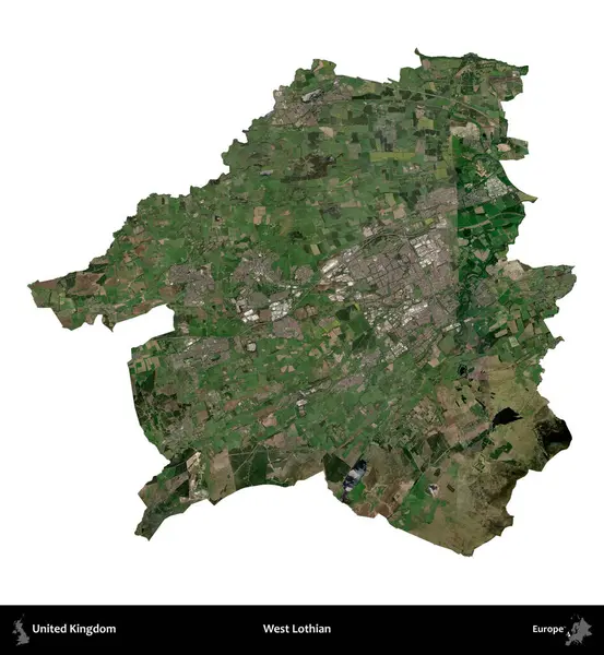 Batı Lothian. Birleşik Krallık 'ın idari alanı uydudan beyaza izole edildi.