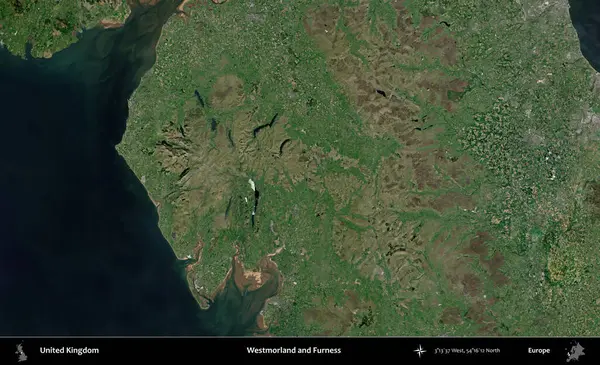 Westmorland ve Furness. Birleşik Krallık 'ın idari alanı bir uydu görüntüsü üzerinde