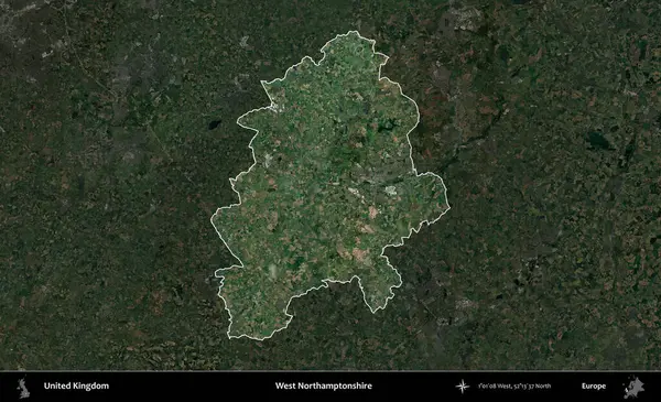 Batı Northamptonshire. Birleşik Krallık 'ın idari alanı karartılmış bir uydu üzerinde vurgulanmış ve özetlenmiştir.