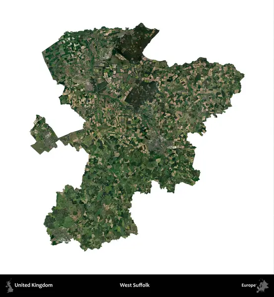 Batı Suffolk. Birleşik Krallık 'ın idari alanı uydudan beyaza izole edildi.