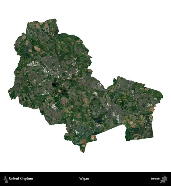 Wigan. Birleşik Krallık 'ın idari alanı uydudan beyaza izole edildi.