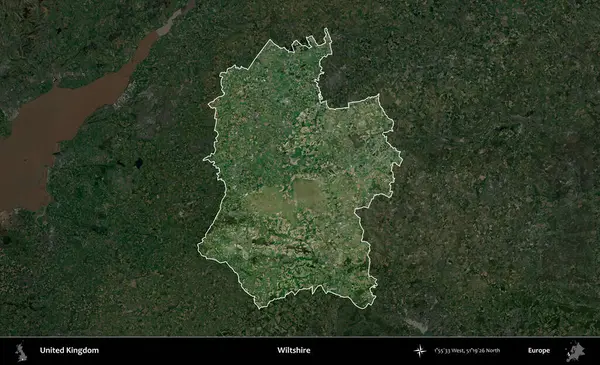 Wiltshire 'da. Birleşik Krallık 'ın idari alanı karartılmış bir uydu üzerinde vurgulanmış ve özetlenmiştir.