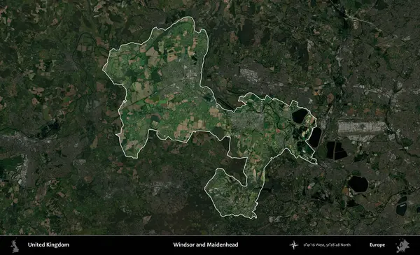 Windsor ve Maidenhead. Birleşik Krallık 'ın idari alanı karartılmış bir uydu üzerinde vurgulanmış ve özetlenmiştir.