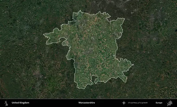 Worcestershire 'da. Birleşik Krallık 'ın idari alanı karartılmış bir uydu üzerinde vurgulanmış ve özetlenmiştir.