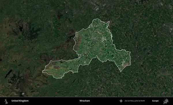 Wrexham. Birleşik Krallık 'ın idari alanı karartılmış bir uydu üzerinde vurgulanmış ve özetlenmiştir.