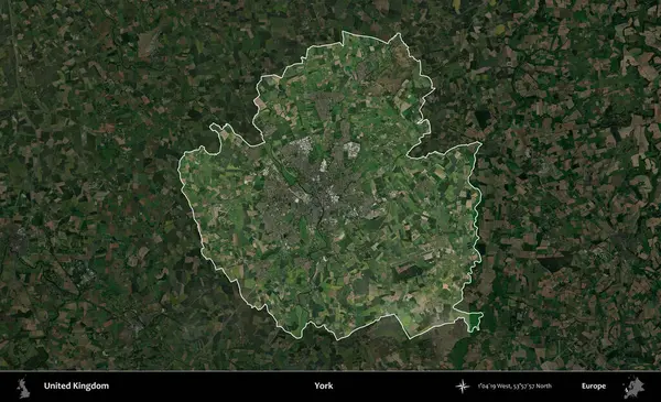 - York. Birleşik Krallık 'ın idari alanı karartılmış bir uydu üzerinde vurgulanmış ve özetlenmiştir.