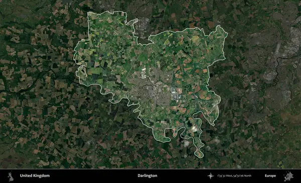 Darlington. Birleşik Krallık 'ın idari alanı karartılmış bir uydu üzerinde vurgulanmış ve özetlenmiştir.