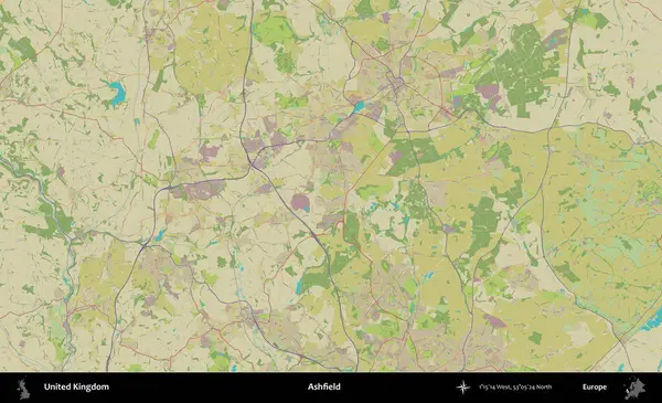 Ashfield. Birleşik Krallık 'ın idari alanı bir OpenStreetMap İnsani Biçim haritası üzerinde