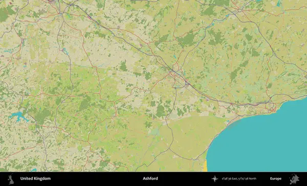 Ashford. Birleşik Krallık 'ın idari alanı bir OpenStreetMap İnsani Biçim haritası üzerinde