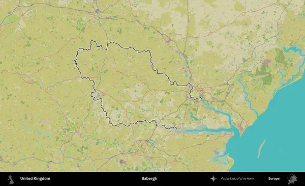 Babergh. Birleşik Krallık 'ın bir OpenStreetMap İnsani Biçim haritasında özetlenmiş idari alanı