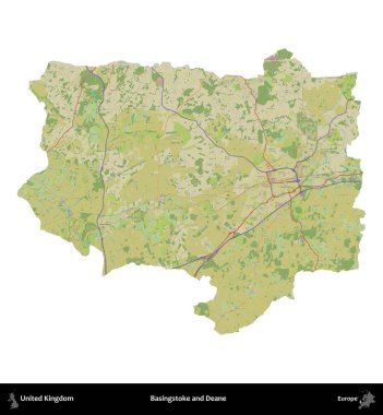 Basingstoke ve Deane. Birleşik Krallık 'ın idari alanı bir OpenStreetMap İnsani Harita stili haritasında beyaza izole edildi