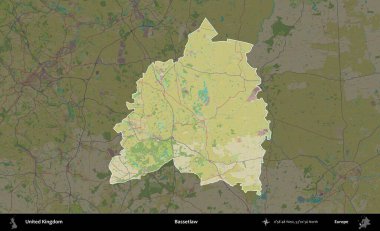 Bassetlaw. Birleşik Krallık 'ın idari alanı karanlık bir OpenStreetMap İnsani Haritası biçiminde vurgulanmış ve özetlenmiştir