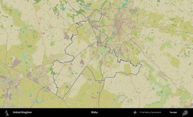 Blaby. Birleşik Krallık 'ın bir OpenStreetMap İnsani Biçim haritasında özetlenmiş idari alanı