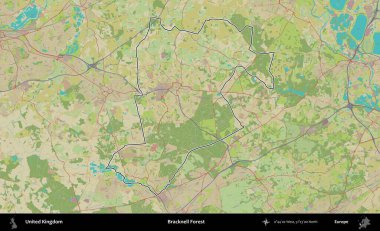 Bracknell Ormanı. Birleşik Krallık 'ın bir OpenStreetMap İnsani Biçim haritasında özetlenmiş idari alanı