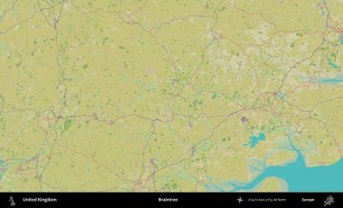 Braintree. Birleşik Krallık 'ın idari alanı bir OpenStreetMap İnsani Biçim haritası üzerinde