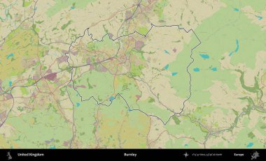 Burnley. Birleşik Krallık 'ın bir OpenStreetMap İnsani Biçim haritasında özetlenmiş idari alanı
