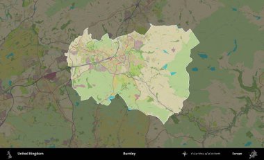 Burnley. Birleşik Krallık 'ın idari alanı karanlık bir OpenStreetMap İnsani Haritası biçiminde vurgulanmış ve özetlenmiştir