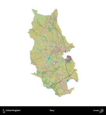 Gömmek. Birleşik Krallık 'ın idari alanı bir OpenStreetMap İnsani Harita stili haritasında beyaza izole edildi