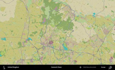 Cannock Chase. Birleşik Krallık 'ın bir OpenStreetMap İnsani Biçim haritasında özetlenmiş idari alanı
