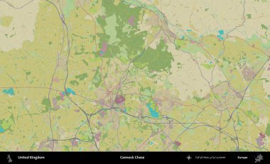 Cannock Chase. Birleşik Krallık 'ın idari alanı bir OpenStreetMap İnsani Biçim haritası üzerinde