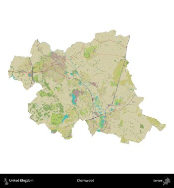 Charnwood 'da. Birleşik Krallık 'ın idari alanı bir OpenStreetMap İnsani Harita stili haritasında beyaza izole edildi