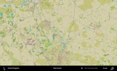 Charnwood 'da. Birleşik Krallık 'ın idari alanı bir OpenStreetMap İnsani Biçim haritası üzerinde