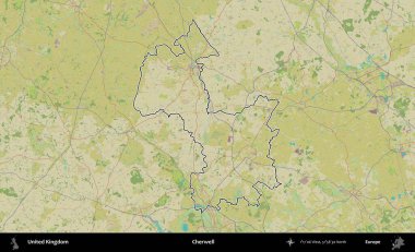 Cherwell. Birleşik Krallık 'ın bir OpenStreetMap İnsani Biçim haritasında özetlenmiş idari alanı