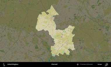 Cherwell. Birleşik Krallık 'ın idari alanı karanlık bir OpenStreetMap İnsani Haritası biçiminde vurgulanmış ve özetlenmiştir