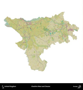 Cheshire West ve Chester. Birleşik Krallık 'ın idari alanı bir OpenStreetMap İnsani Harita stili haritasında beyaza izole edildi