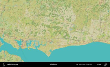 Chichester. Birleşik Krallık 'ın idari alanı bir OpenStreetMap İnsani Biçim haritası üzerinde