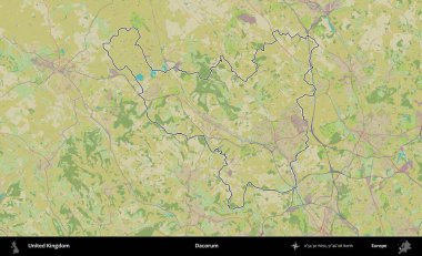 Dacorum. Birleşik Krallık 'ın bir OpenStreetMap İnsani Biçim haritasında özetlenmiş idari alanı