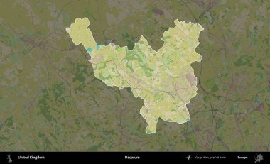 Dacorum. Birleşik Krallık 'ın idari alanı karanlık bir OpenStreetMap İnsani Haritası biçiminde vurgulanmış ve özetlenmiştir