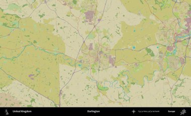 Darlington. Birleşik Krallık 'ın idari alanı bir OpenStreetMap İnsani Biçim haritası üzerinde
