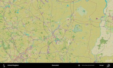 Doncaster 'da. Birleşik Krallık 'ın idari alanı bir OpenStreetMap İnsani Biçim haritası üzerinde