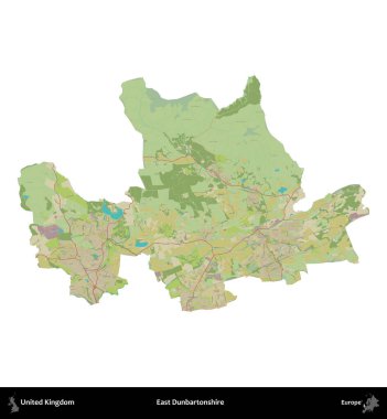 Doğu Dunbartonshire. Birleşik Krallık 'ın idari alanı bir OpenStreetMap İnsani Harita stili haritasında beyaza izole edildi
