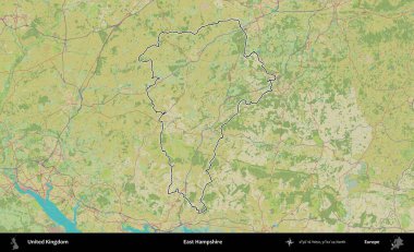 Doğu Hampshire. Birleşik Krallık 'ın bir OpenStreetMap İnsani Biçim haritasında özetlenmiş idari alanı