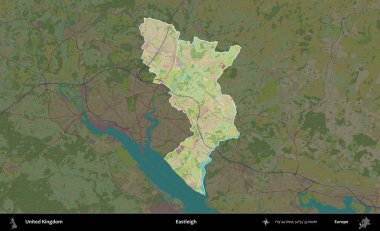 Eastleigh 'de. Birleşik Krallık 'ın idari alanı karanlık bir OpenStreetMap İnsani Haritası biçiminde vurgulanmış ve özetlenmiştir