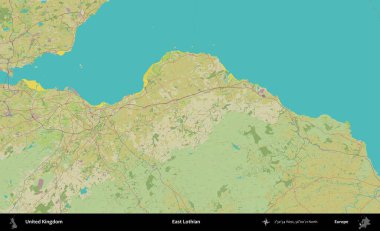 Doğu Lothian. Birleşik Krallık 'ın idari alanı bir OpenStreetMap İnsani Biçim haritası üzerinde
