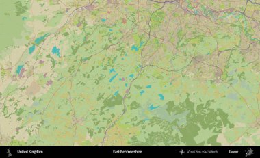 Doğu Renfrewshire. Birleşik Krallık 'ın idari alanı bir OpenStreetMap İnsani Biçim haritası üzerinde