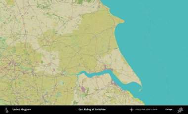 Yorkshire 'ın Doğu Biniciliği. Birleşik Krallık 'ın idari alanı bir OpenStreetMap İnsani Biçim haritası üzerinde