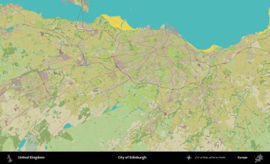 Edinburgh şehri. Birleşik Krallık 'ın idari alanı bir OpenStreetMap İnsani Biçim haritası üzerinde