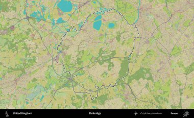 Elmbridge 'de. Birleşik Krallık 'ın bir OpenStreetMap İnsani Biçim haritasında özetlenmiş idari alanı